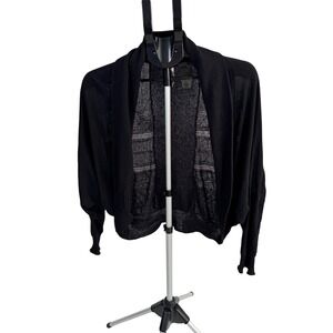 Free People Black Linen Blend Batwing Cardigan Open Front Knit Sweater XS/S‎
